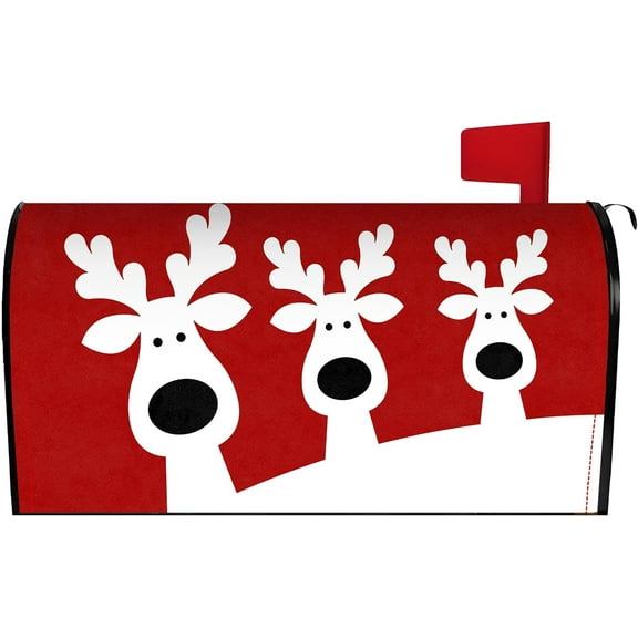 Merry Christmas Elk Mailbox Cover 25.5x21 Inch, Red Christmas Reindeer Post Letter Box Covers, New Year Holiday Xmas Magnetic Waterproof Mail Wraps for Outdoor Yard Garden Standard Mailbox Decor