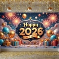 thumbnail image 6 of Golden Stars Happy New Year Banner Colorful Balloons 2026 Banner Fireworks Design Gift Boxes New Year Decoration Banner for New Year Party Family Gathering Company Annual Meeting, 6 of 9