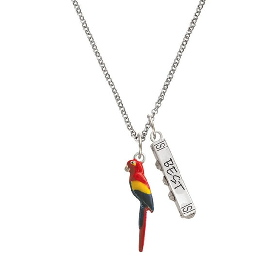 Delight Jewelry Silvertone 3-D Enamel Parrot Silvertone Best Friends Forever Bar Charm Necklace, 23"