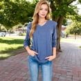 thumbnail image 4 of Women's Long Sleeve V-Neck Top with Ruffled Shoulder Detail - Small, Blue, 4 of 7