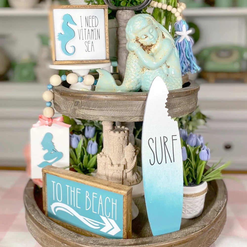 6 Ocean Tiered Tray Decorations, Family Farmhouse Items Logo Set, Fans
