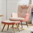 thumbnail image 2 of Decorative Rocking Chair, 35.5 inch Comfy Wingback Glider Rocker with Pocket, Modern Accent Chairs with Safe Solid Wood Base for Living Room Bedroom, Balcony  (pink), 2 of 9