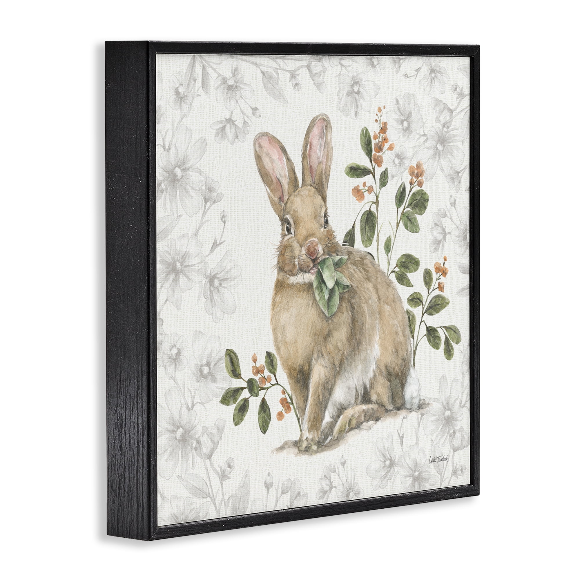 Stupell Industries Floral Garden Bunny Animals & Insects Painting Black Framed Art Print Wall Art, 17 x 17