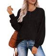 thumbnail image 2 of Top de manga larga para mujer, jersey con botones y cuello redondo, blusa informal holgada de manga larga para mujer, negro S, 2 of 6