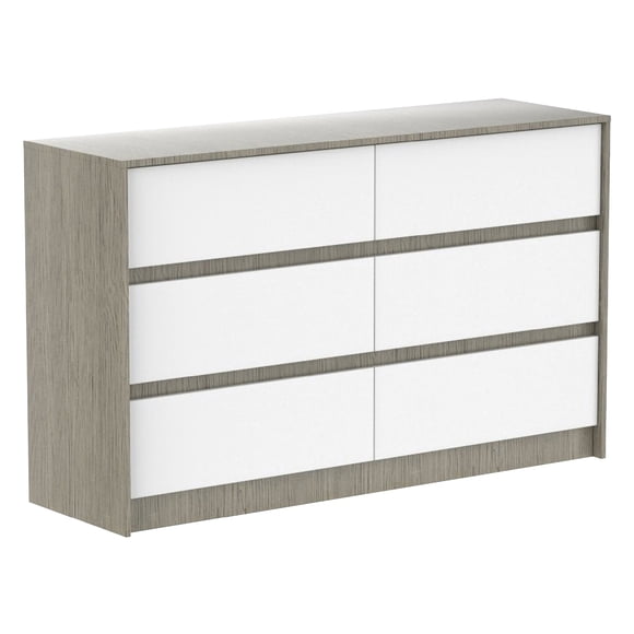 Boobeyeh Alex Double Dresser 6 Drawers Grey White – Modern Storage