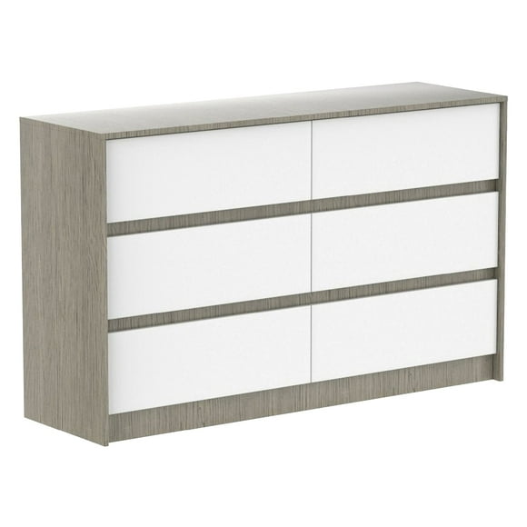 Alex Double Dresser, 6 Drawers, Grey and White