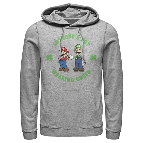 Men's Nintendo Super Mario and Luigi St. Patrick's Not Wearing  Pull Over Hoodie Athletic Heather 3X Large