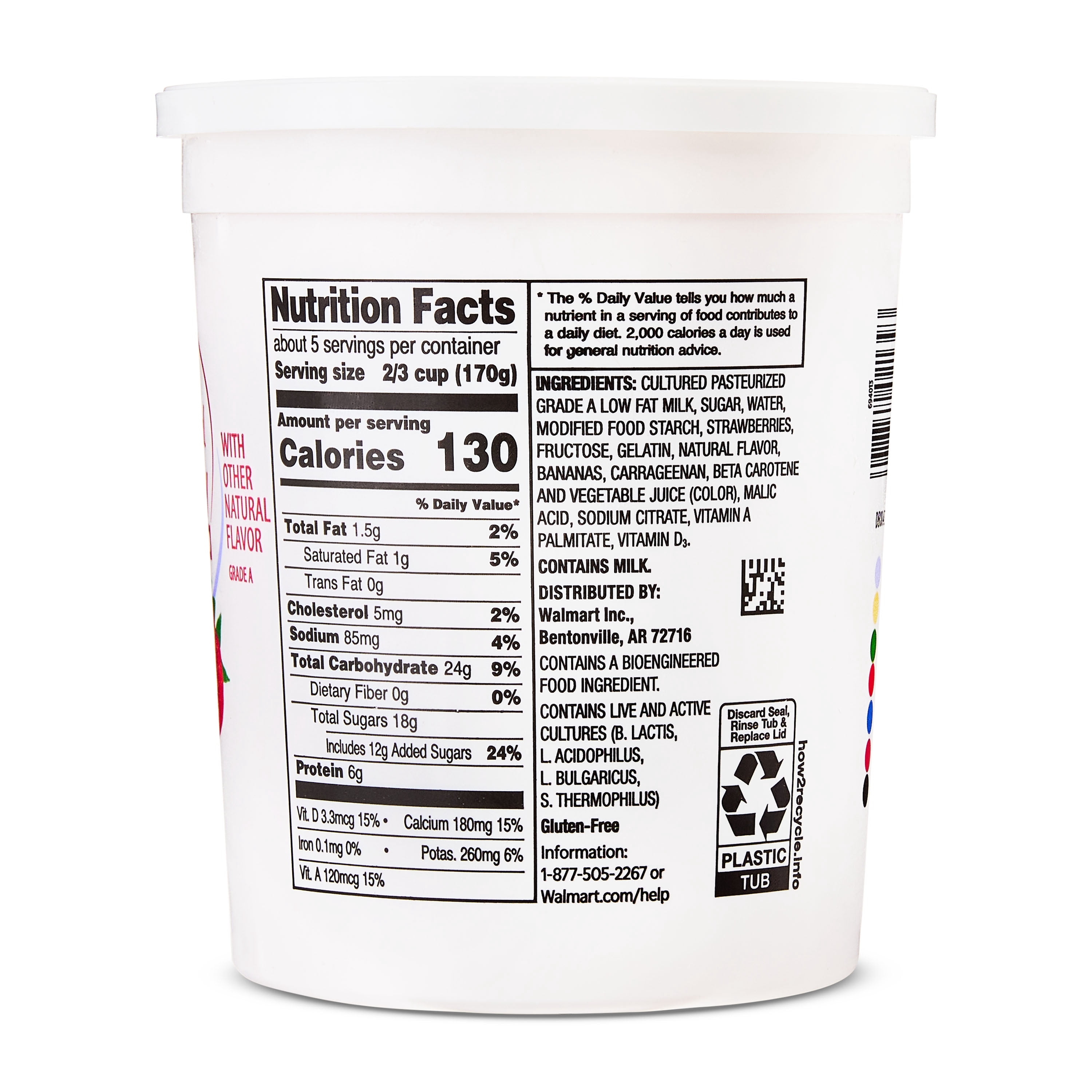 Great Value Original Strawberry Banana Low-fat Yogurt, 32 oz