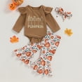 thumbnail image 2 of Okbabeha Baby Girl Halloween Outfit Long Sleeve Hello Pumokin Romper Bell Bottom Pants Set Headband Cute Fall Clothes, 2 of 7