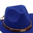 thumbnail image 4 of Staki Kids Western Hats Boys Girls Cowboy Felt Hat Jazz Cowgirl Hats with Belt Buckle(Blue,3-8 Years), 4 of 4