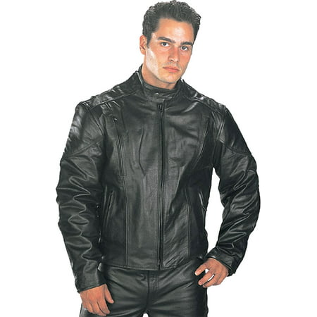 Xelement Xelement B7201 Men's Top Grade Leather Motorcycle Jacket with Zip-Out Lining Black