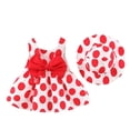 thumbnail image 2 of Cethrio 0-3 Years Girls Summer Dress Printed Polka Dots Bow Sleeveless Dress Hat Set Red Size 2Y, 2 of 3