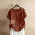 thumbnail image 1 of Hauts pour Femmes Hauts d'Été 2023 Femmes Décontracté Imprimé Manches Courtes Col Rond T-Shirt Grande Taille Blouse Marron L, 1 of 4