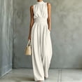 thumbnail image 2 of Women's Sleeveless Neck Wide Leg Jumpsuit Summer Casual Flowy Long Pant Solid Piece White M, 2 of 5