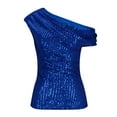 thumbnail image 3 of WCMZJ One Shoulder Sequin Sparkly Tops for Women Ruched Asymmetrical Glitter Tops Slimming Sparkle Party Shirts for Women, 3 of 6