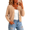 thumbnail image 4 of Women's Button Down Crew Neck Knit Sweater Cardigans, Solid Color Long Sleeve Cardigan Loose Fit Thin Cardigans Fashion Clothing College Sweaters Soft Long Sleeve Dressy Top,Gold,M, 4 of 5