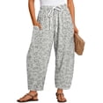 thumbnail image 2 of Women's Cotton Linen Pants Elastic Waist Casual Leopard Print Vacation Barrel Trousers with Pockets, 2 of 8