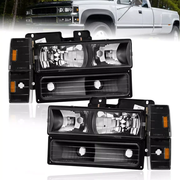 MOSTPLUS Pair Black Headlights for 1988-93 Chevy C/K 1500 2500 3500 w/ Bumper Corner Lights