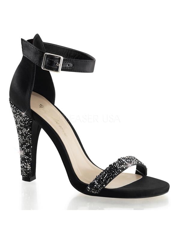CLE436/BSA Fabulicious Shoes 4 1/2" Clearly Blk Satin Size: 9 CLE436/BSA Fabulicious Shoes 4 1/2" Clearly Blk Satin Size: 9