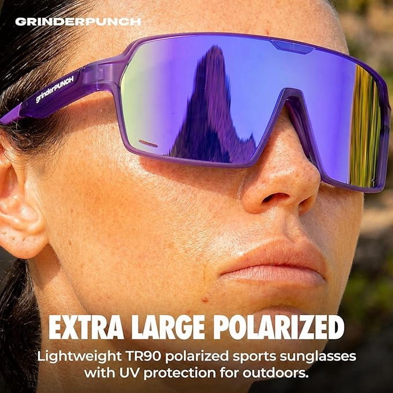 Grinderpunch XL Polarized Sport Sunglasses with UV Protection for Men and Women, Baseball Pickleball Running Hiking Cycling - Purple