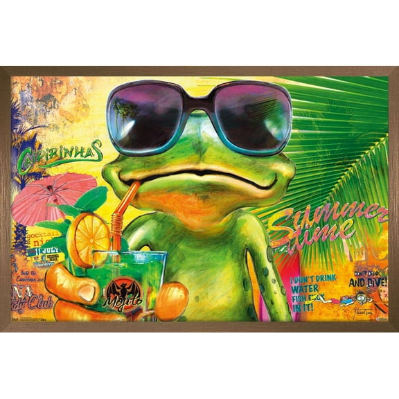 Summertime Frog Wall Poster, 22.375" x 34", Framed