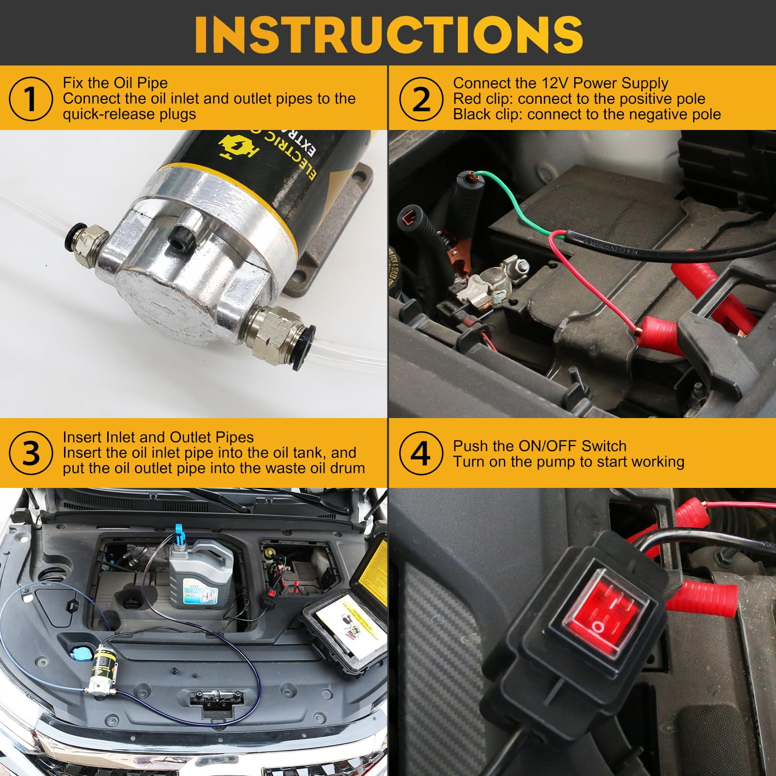 Steauty ​ 12V 100W Electric Oil Transfer Pump, Portable Fluid Extractor for Car Truck Motorcycle Boat