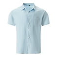 thumbnail image 3 of Hawaiian Bowling Shirts for Men Short Sleeve Lapel Neck Solid Color Blouse Daily Wear Lapel Neck T Shirt Lightweight Funny Beach Shirts Work Shirts for Men, 3 of 5