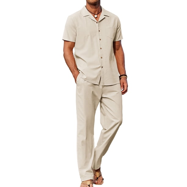 Conjunto casual de camisa y pantalón de lino para hombre COOFANDY para playa