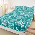 thumbnail image 4 of jejeloiu Ancient Paisley Queen Sheets For Men Women,Tropical Print Queen Sheet Sets,Teal White,4 Pieces,1 Flat Sheet, 1 Fitted Sheet and 2 Pillowcases, 4 of 6