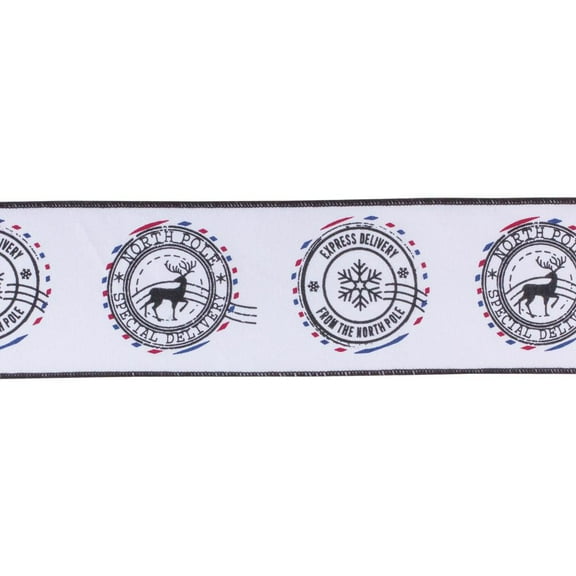Melrose Christmas Postal Wired Craft Ribbon - 4" x 5 Yards - White and Black