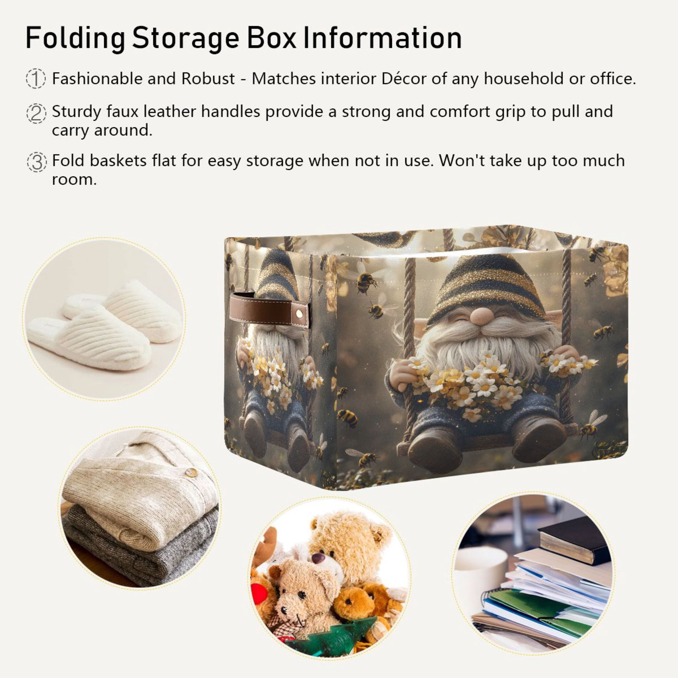 Ryvnso Gnome in Garden Storage Basket Large Bin Foldable Boxes Toys Organizer 14.2x10.2x8.3in 2 PCs