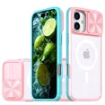 thumbnail image 1 of New Slide Camera Lens Protector Armor Case For iPhone 16 15 13 14 Plus 11 12 Pro Max For Magsafe Shockproof Bumpers Clear Cover Pink For iPhone 14 Pro, 1 of 6
