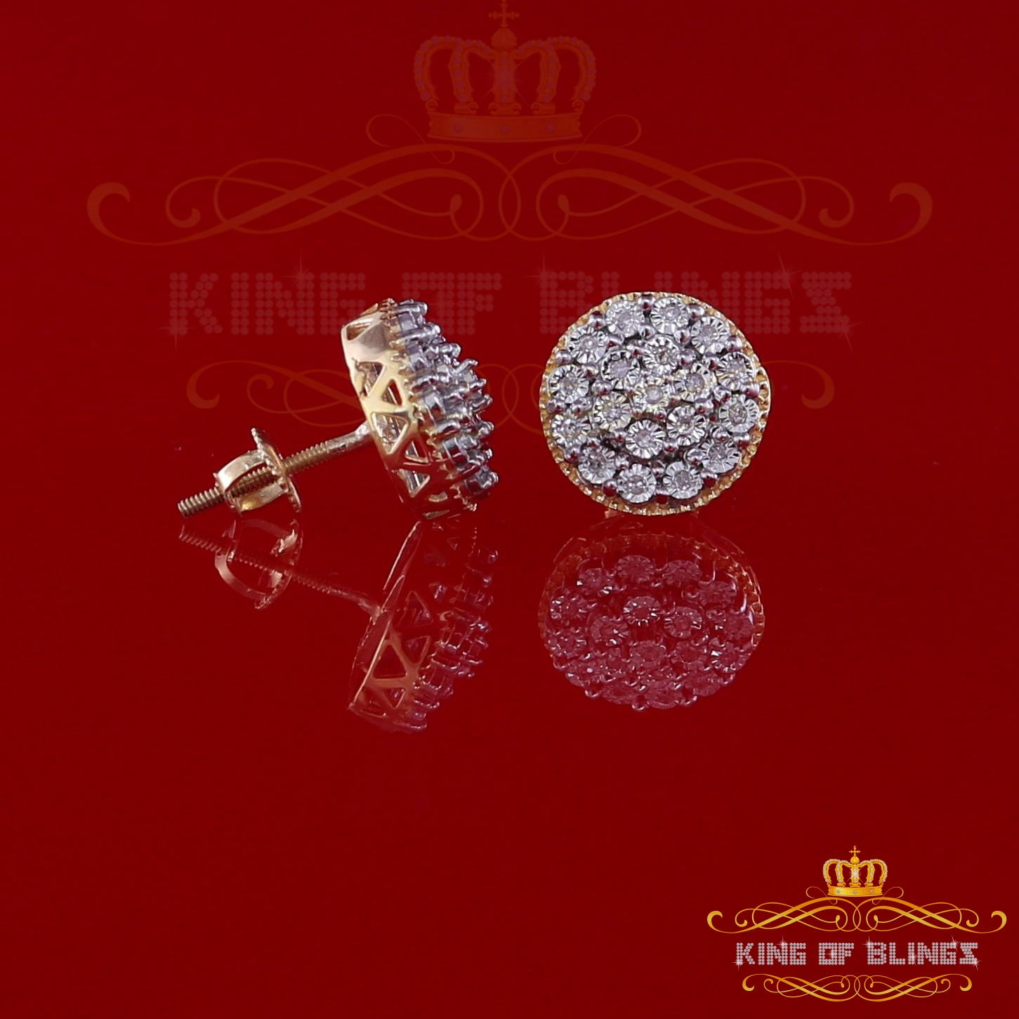 King of Bling's 10K Real Yellow Gold Real Diamond 0.25CT Men's/Women's Round Stud Micro Earring