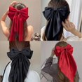 thumbnail image 3 of pinzas para el pelo con lazo grande, color rojo y negro, satén de seda largo, pinzas para el pelo francesas sólidas, accesorios simples para mujeres y niñas, 3 of 4
