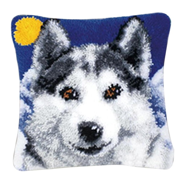 Kit de gancho de pestillo de animales para hacer fundas de cojín, manualidades, costura, crochet, 17 x 17 pulgadas Lobo