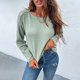 thumbnail image 2 of Jersey De Punto Suéter Superior, Cuello Redondo Hebilla Transpirable Hombro Mujeres Top De Punto Para Mujer Para El Trabajo Para Citas ANGGREK Verde guisante XL, 2 of 5