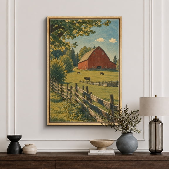 Framed Canvas Print Rustic Barn Countryside Wall Art Farmhouse Decorative for Living Room Bedroom - 16"x24" NATURAL Frame