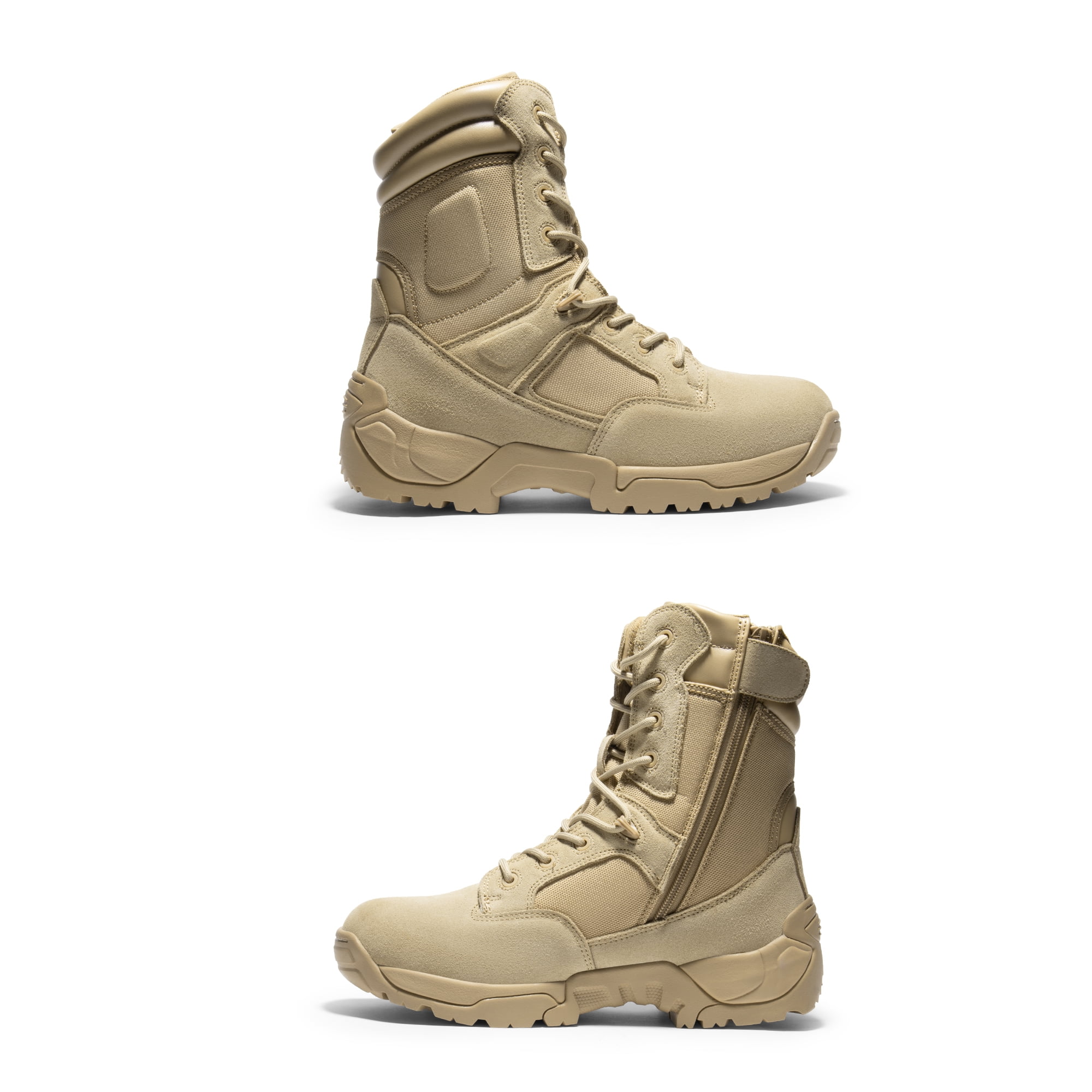 Men's Military Tactical Work Boots Side Zipper Leather Motorcycle Combat Boots
