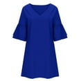 thumbnail image 3 of Wycnly Summer Dresses for Women Flared Sleeve Loose Swing A Line Tshirt Mini Dresses 3/4 Sleeve V-Neck Solid Short 2024 Casual Dress Blue xl Clearance Under $5, 3 of 5