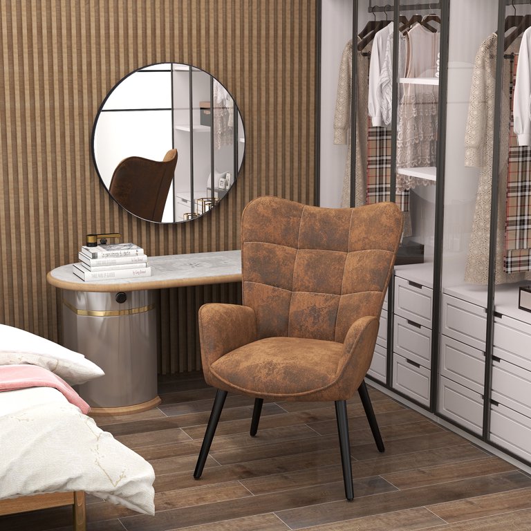 Homy Casa Wingback Vanity Chair Upholstered Armchairs Ideal for Bedroom, Makeup Room, or Dressing Table, Brown