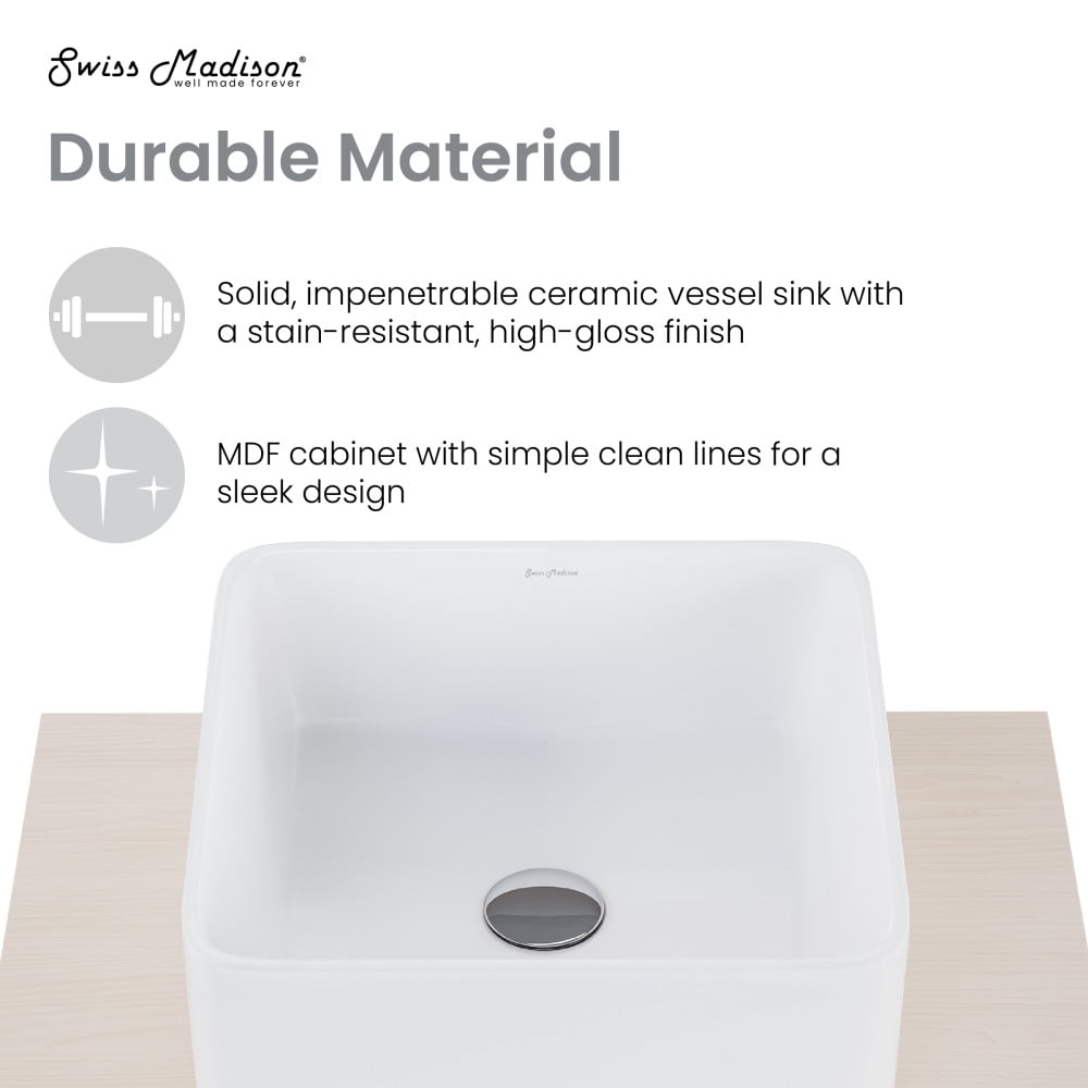 Swiss Madison SM-BV155WK Concorde 24" Square Ceramic Console Bathroom Sink - MultiColor