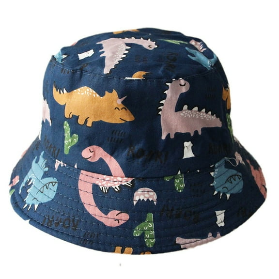 Toddler Cartoon Dinosaur Print Sun Protective Bucket Hat Infant Boys Girls Wide Brim Summer Beach Hats Packable Sun Hat for 1-4 Years