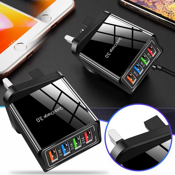 Ainf Color 4USB Mobile Phone Charger 3A Flat Travel Charging Head Charger/UK