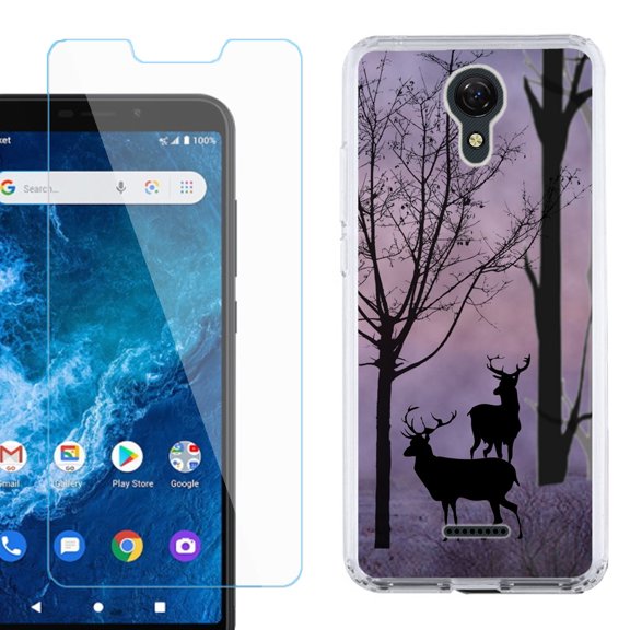 Slim-Fit Protective Phone Case compatible with Cricket Icon 2, with Tempered Glass Screen Protector, by OneToughShield ® - Forest/Deer/Twilight
