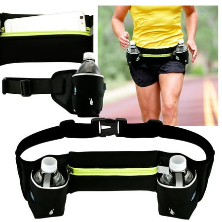 Sport Outdoor Runner Fitness Workout Waist Pack Bum Bag Hiking Running Jogging Pouch Hydration Belt Gym Wallet with 2 Bottle Holder