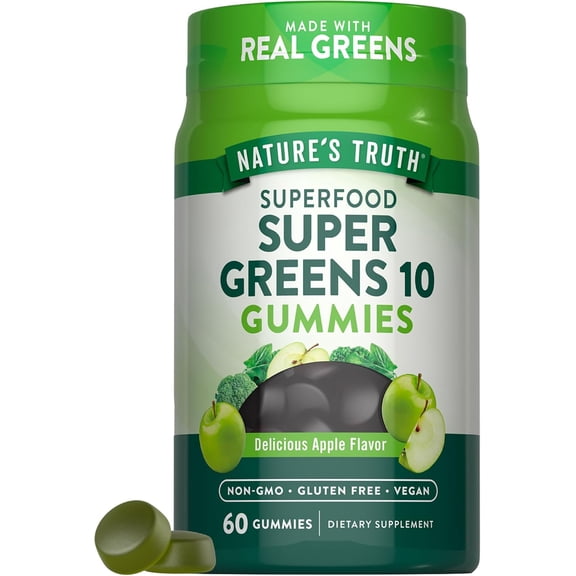 Super Greens | 60 Gummies | Apple Flavor | Non-GMO and Gluten Free | by Nature's Truth