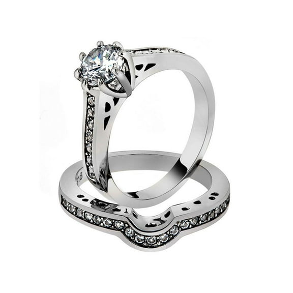 Women's 1.85 Ct Cubic Zirconia Stainless Steel 316 Wedding Ring Set Size 10