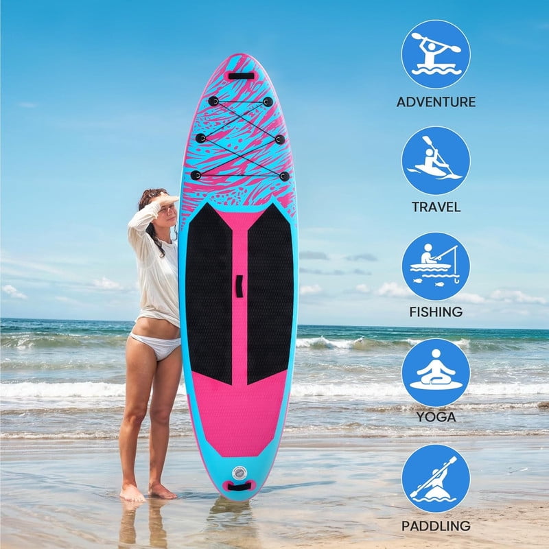 Simenmax Inflatable Stand Up Paddle Board, 400lbs Capacity SUP with Non-Slip EVA Deck, Adjustable Paddle & Backpack, Premium PVC, PinkBlue