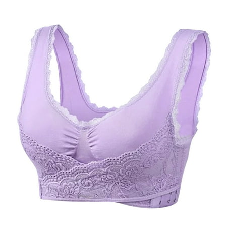 

mveomtd Womens Underwire Super Gather Sports Bra Front Side Buckle Lace Side Chest Support Yoga Running Vest Womens Bras Purple XXXXL