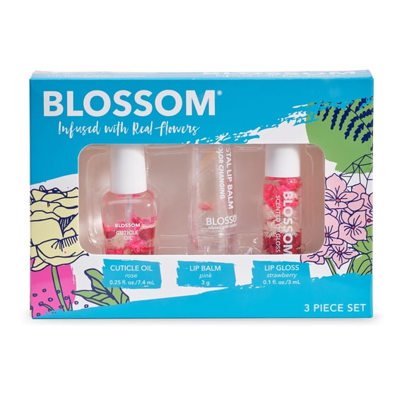 3 Piece Gift Set - Scented Cuticle Oil, Color-Changing Lip Balm, Mini Roll-On Lip Gloss